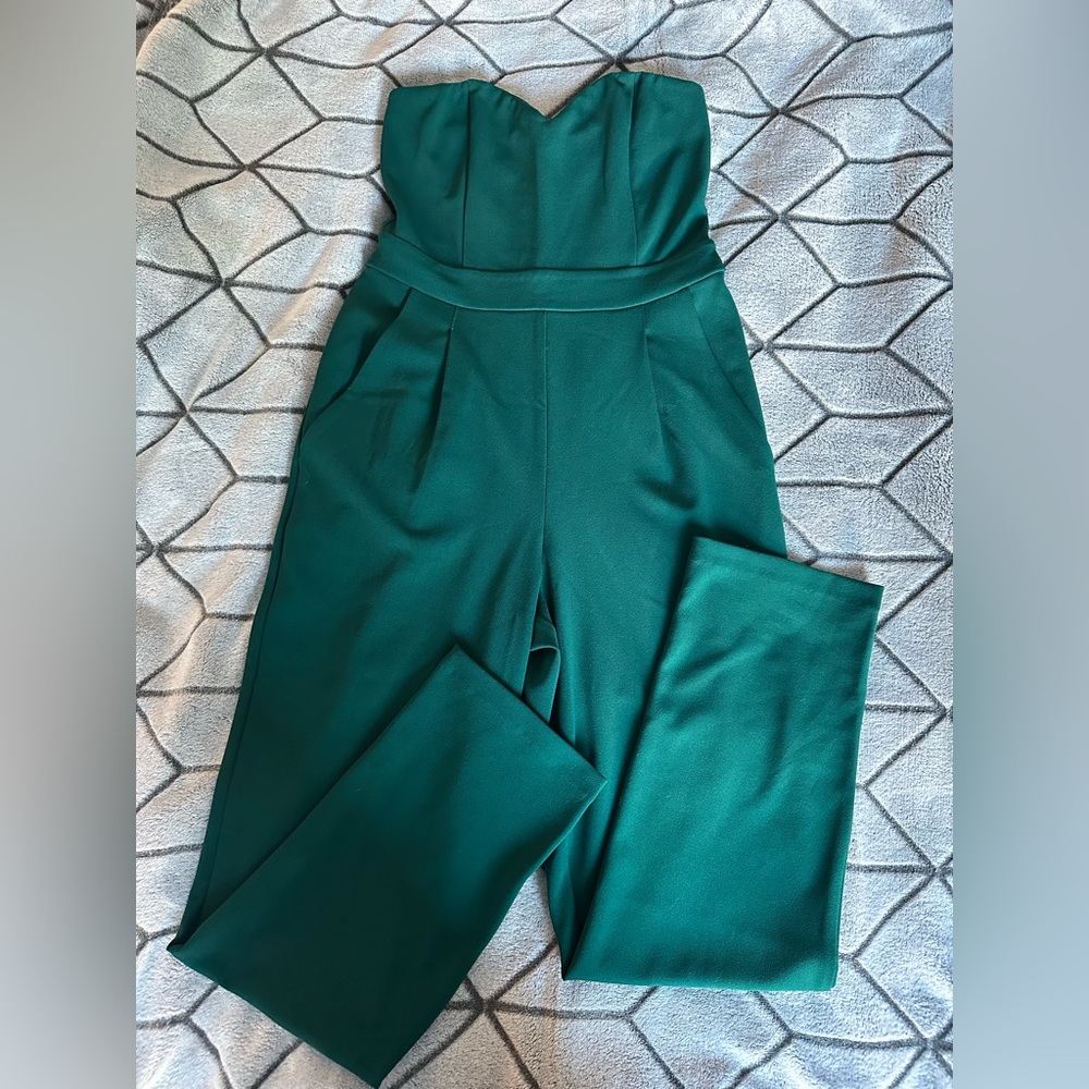 Express | Green Strapless Ankle Length Jumpsuit